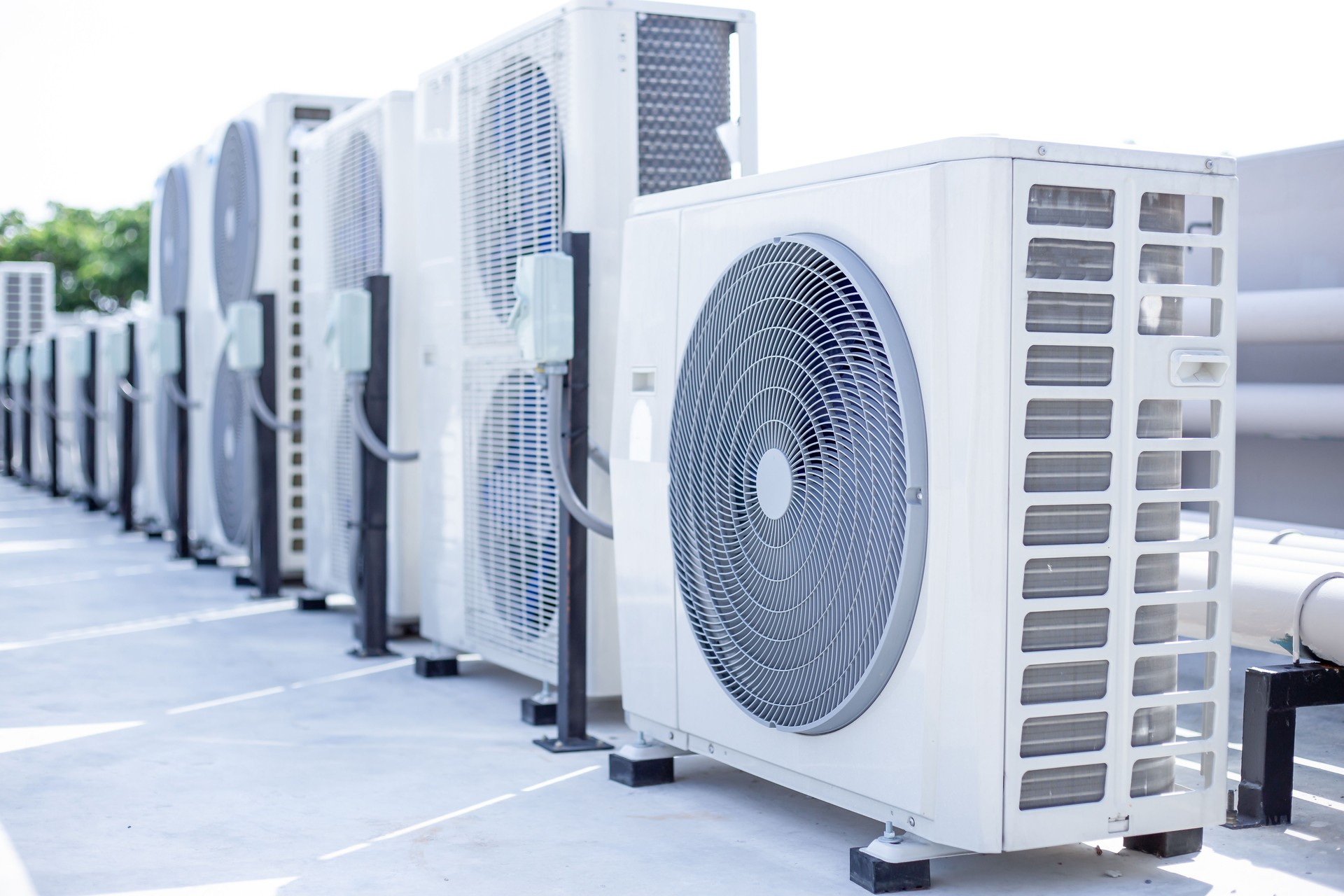 Air conditioning (HVAC) on the roof of the building Air conditioner cooling compressor.